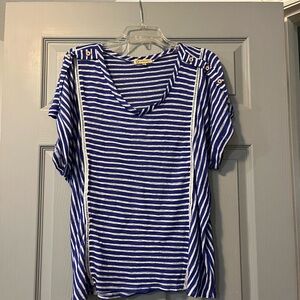 Democracy Blue & White Striped Top- Buttons On Sleeves- XXL